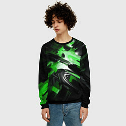 Свитшот мужской Green dark abstract geometry style, цвет: 3D-черный — фото 2