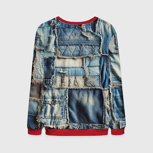 Мужской свитшот Patchwork denim - vogue / 3D-Красный – фото 2