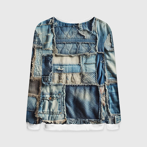 Мужской свитшот Patchwork denim - vogue / 3D-Белый – фото 2