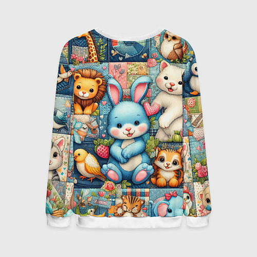 Мужской свитшот Funny hare and his friends - patchwork / 3D-Белый – фото 2