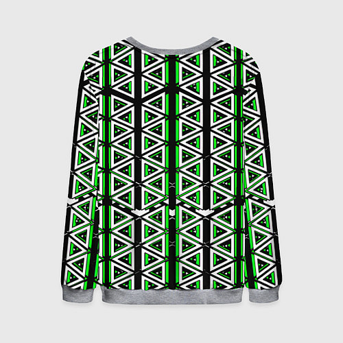Мужской свитшот Бело-зелёные треугольники на чёрном фоне / 3D-Меланж – фото 2