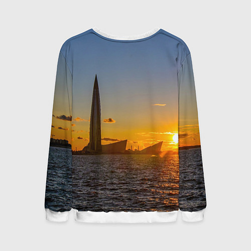 Мужской свитшот Здание Лахта-центра на фоне заката Санкт-Петербург / 3D-Белый – фото 2