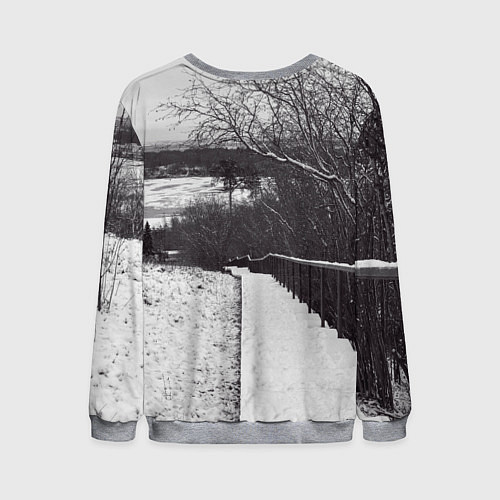 Мужской свитшот Заснеженная лестница в парке / 3D-Меланж – фото 2