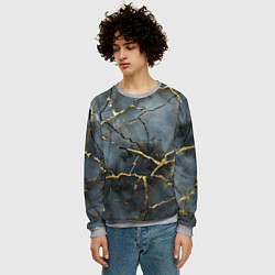 Свитшот мужской Золотые линии на серо-голубом фоне, цвет: 3D-меланж — фото 2