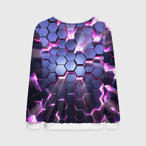 Мужской свитшот Плиты с сиреневым неоновым свечением / 3D-Белый – фото 2