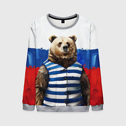 Свитшот мужской Медведь и флаг России, цвет: 3D-меланж