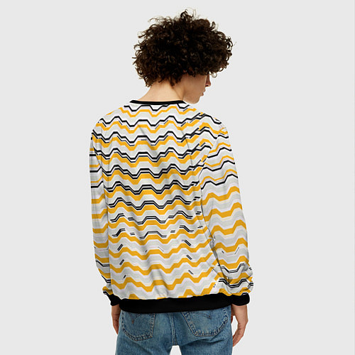 Мужской свитшот Чёрные и жёлтые полосы на белом фоне / 3D-Черный – фото 4