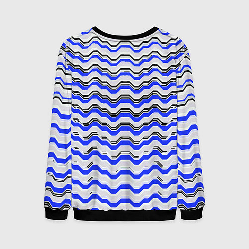 Мужской свитшот Black and blue stripes on a white background / 3D-Черный – фото 2