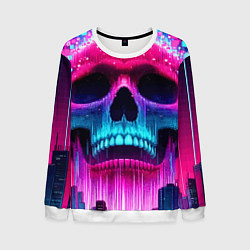 Свитшот мужской Pixel skull blast brain - cyber city ai art, цвет: 3D-белый