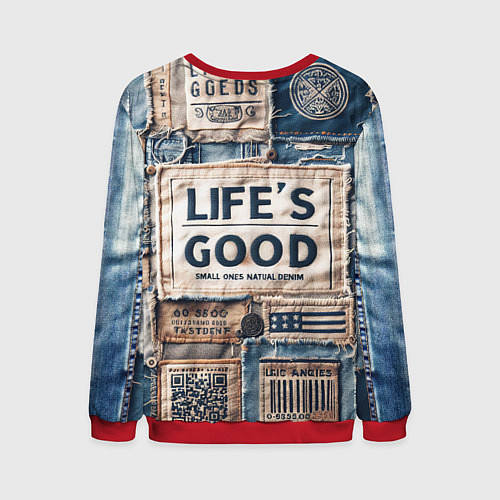 Мужской свитшот Жизнь хороша-пэчворк / 3D-Красный – фото 2
