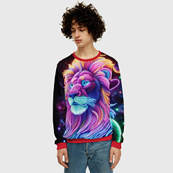 Свитшот мужской Космический неоновый лев - нейросеть фантазия, цвет: 3D-красный — фото 2