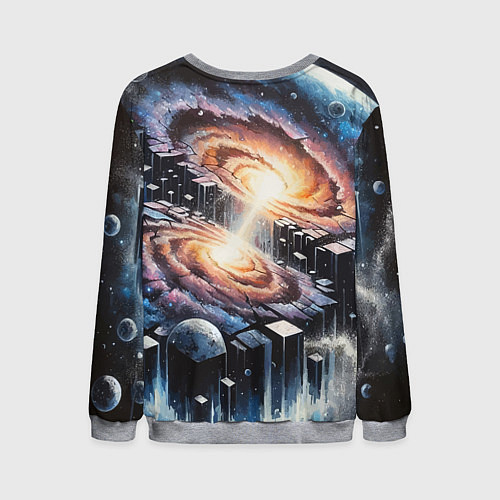 Мужской свитшот Слияние двух галактик - неоновое свечение / 3D-Меланж – фото 2