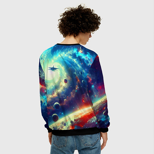 Мужской свитшот Полёт к далёкой галактике - нейросеть / 3D-Черный – фото 4