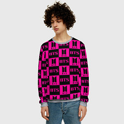 Свитшот мужской BTS pattern pink logo, цвет: 3D-меланж — фото 2