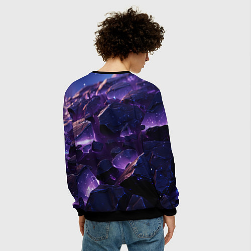 Мужской свитшот Фиолетовые неоновые камни со светом / 3D-Черный – фото 4