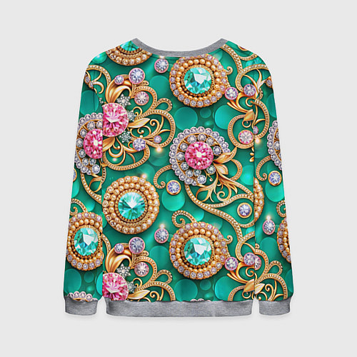 Мужской свитшот Ювелирные бирюзовые украшение с золотом и бриллиан / 3D-Меланж – фото 2