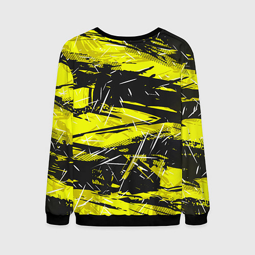 Мужской свитшот Yellow geometry - спортивный узор / 3D-Черный – фото 2
