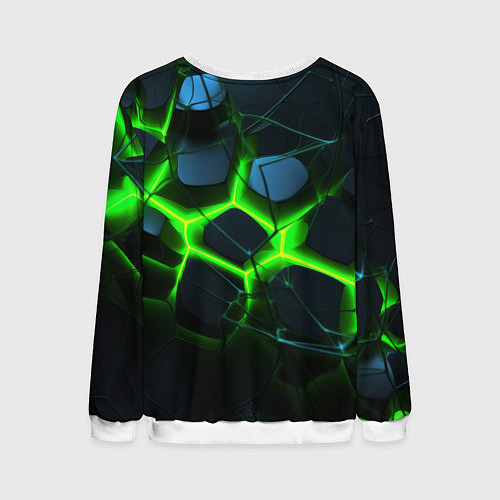 Мужской свитшот Зеленый неон и разлом плит / 3D-Белый – фото 2