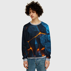 Свитшот мужской Разлом плит с оранжевым свечением, цвет: 3D-меланж — фото 2