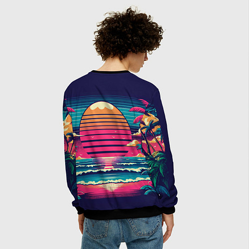 Мужской свитшот Закат на пляже vaporwave / 3D-Черный – фото 4