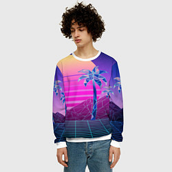Свитшот мужской Vaporwave неоновые горы и пальмы, цвет: 3D-белый — фото 2