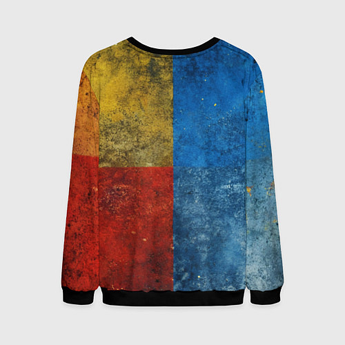 Мужской свитшот Звезда на синем желтом красном фоне / 3D-Черный – фото 2