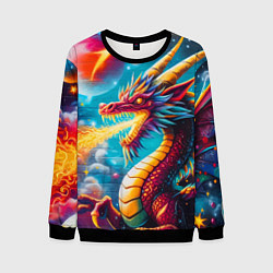 Свитшот мужской Космический дракон - граффити, цвет: 3D-черный