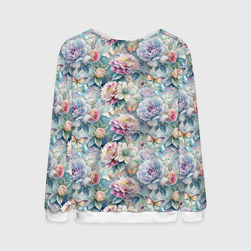 Мужской свитшот Цветы и бабочки летний паттерн / 3D-Белый – фото 2