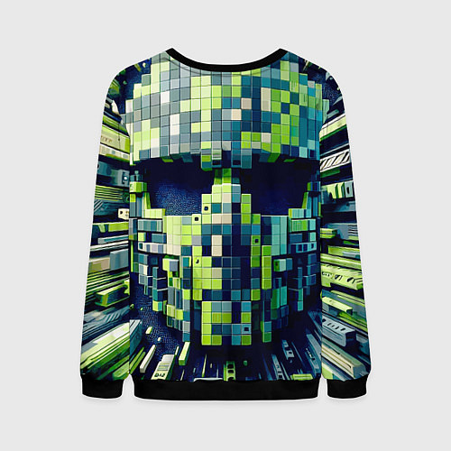 Мужской свитшот Cyber face - ai art fantasy / 3D-Черный – фото 2
