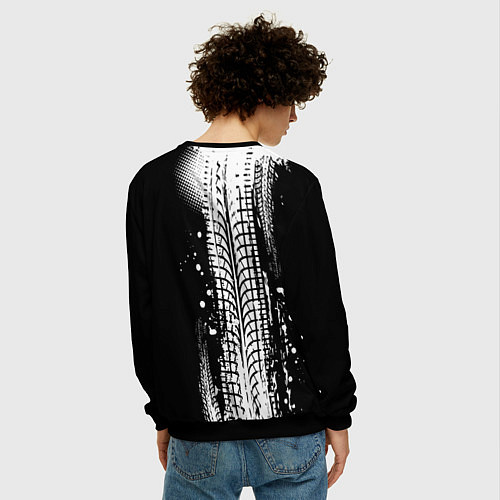 Мужской свитшот Тойота - следы от шин / 3D-Черный – фото 4