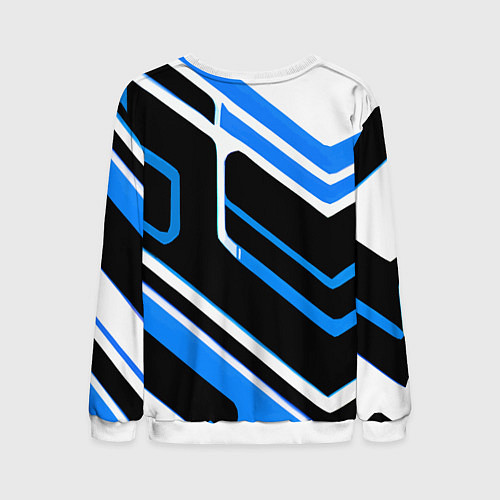 Мужской свитшот Бело-синие линии на чёрном фоне / 3D-Белый – фото 2