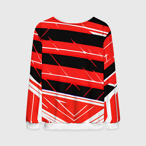 Мужской свитшот Чёрно-белые полосы на красном фоне / 3D-Белый – фото 2
