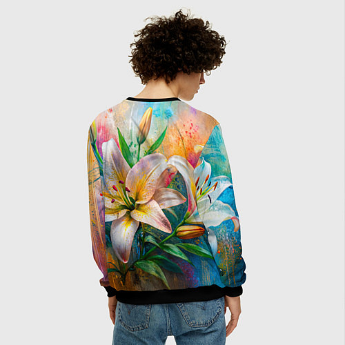 Мужской свитшот Лилии абстракция гранж / 3D-Черный – фото 4