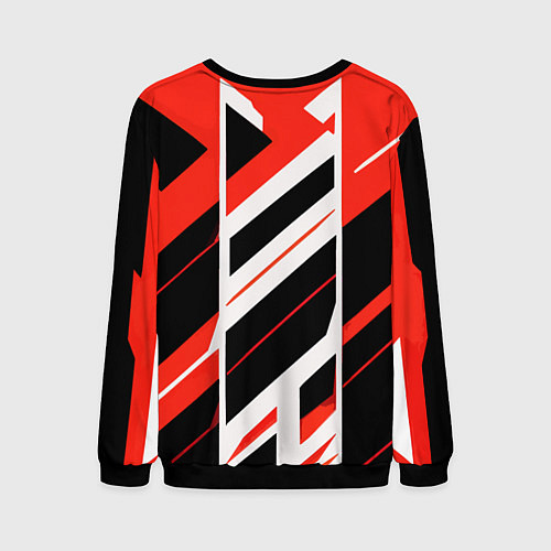 Мужской свитшот Black and red stripes on a white background / 3D-Черный – фото 2