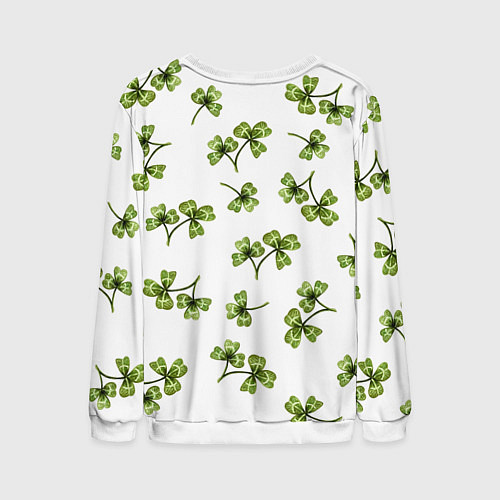 Мужской свитшот Листочки клевера на белом фоне - паттерн / 3D-Белый – фото 2