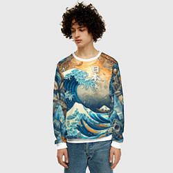 Свитшот мужской Коллаж с Японской волной - нейросеть, цвет: 3D-белый — фото 2
