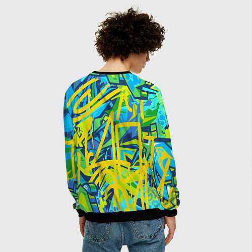 Мужской свитшот Желто-зеленое граффити / 3D-Черный – фото 4