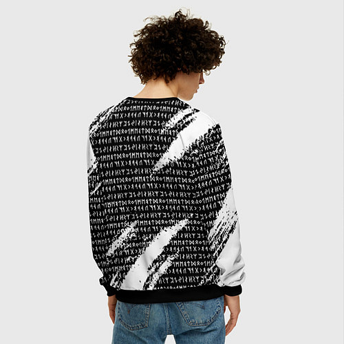 Мужской свитшот Все руны и вегвизир в круге рун на груди / 3D-Черный – фото 4