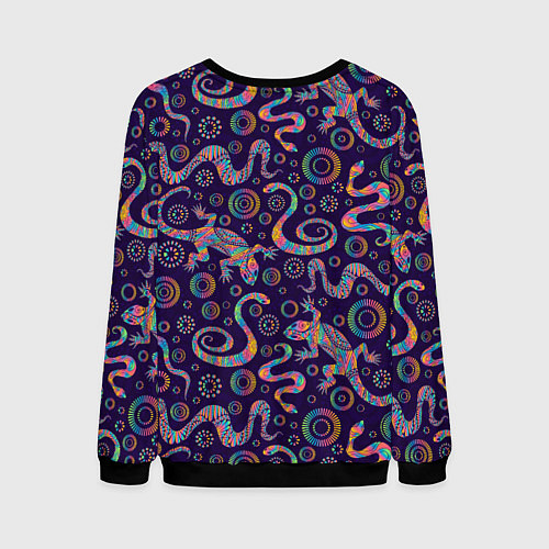 Мужской свитшот Узор ярких ящериц и змей / 3D-Черный – фото 2