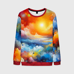 Свитшот мужской Закат солнца - разноцветные облака, цвет: 3D-красный