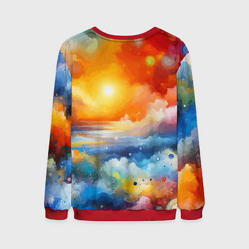 Мужской свитшот Закат солнца - разноцветные облака / 3D-Красный – фото 2
