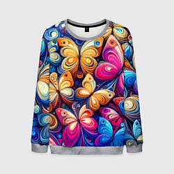 Свитшот мужской Разноцветные бабочки - нейросеть, цвет: 3D-меланж