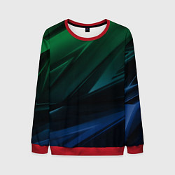 Свитшот мужской Зелено-синие абстрактные объемные полосы, цвет: 3D-красный