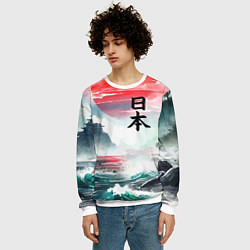 Свитшот мужской Япония - страна восходящего солнца - акварель, цвет: 3D-белый — фото 2