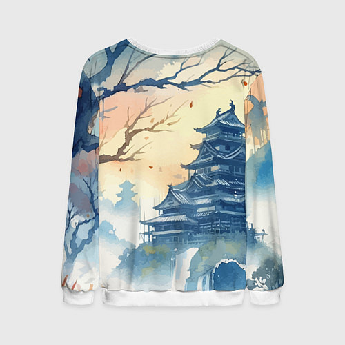 Мужской свитшот Japanese landscape - watercolor / 3D-Белый – фото 2