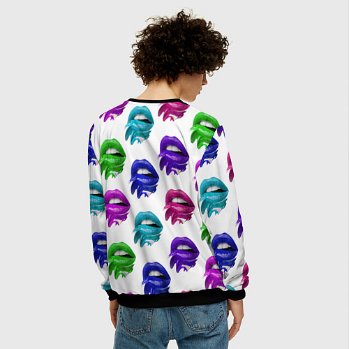 Мужской свитшот Цветные губы / 3D-Черный – фото 4