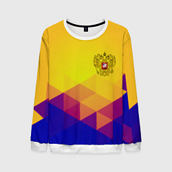 Свитшот мужской Желтая геометрия - спорт Россия с гербом, цвет: 3D-белый