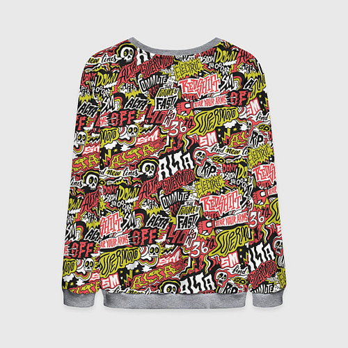 Мужской свитшот Супер мото паттерн с надписями и черепками / 3D-Меланж – фото 2