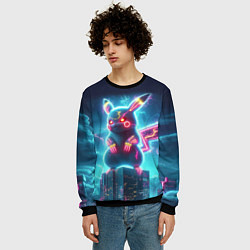 Свитшот мужской Пикадзила на крыше небоскрёба - неоновое свечение:, цвет: 3D-черный — фото 2