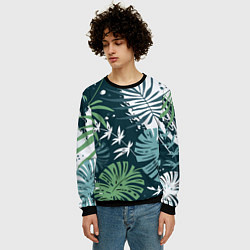 Свитшот мужской Листья тропических джунглей абстракция, цвет: 3D-черный — фото 2